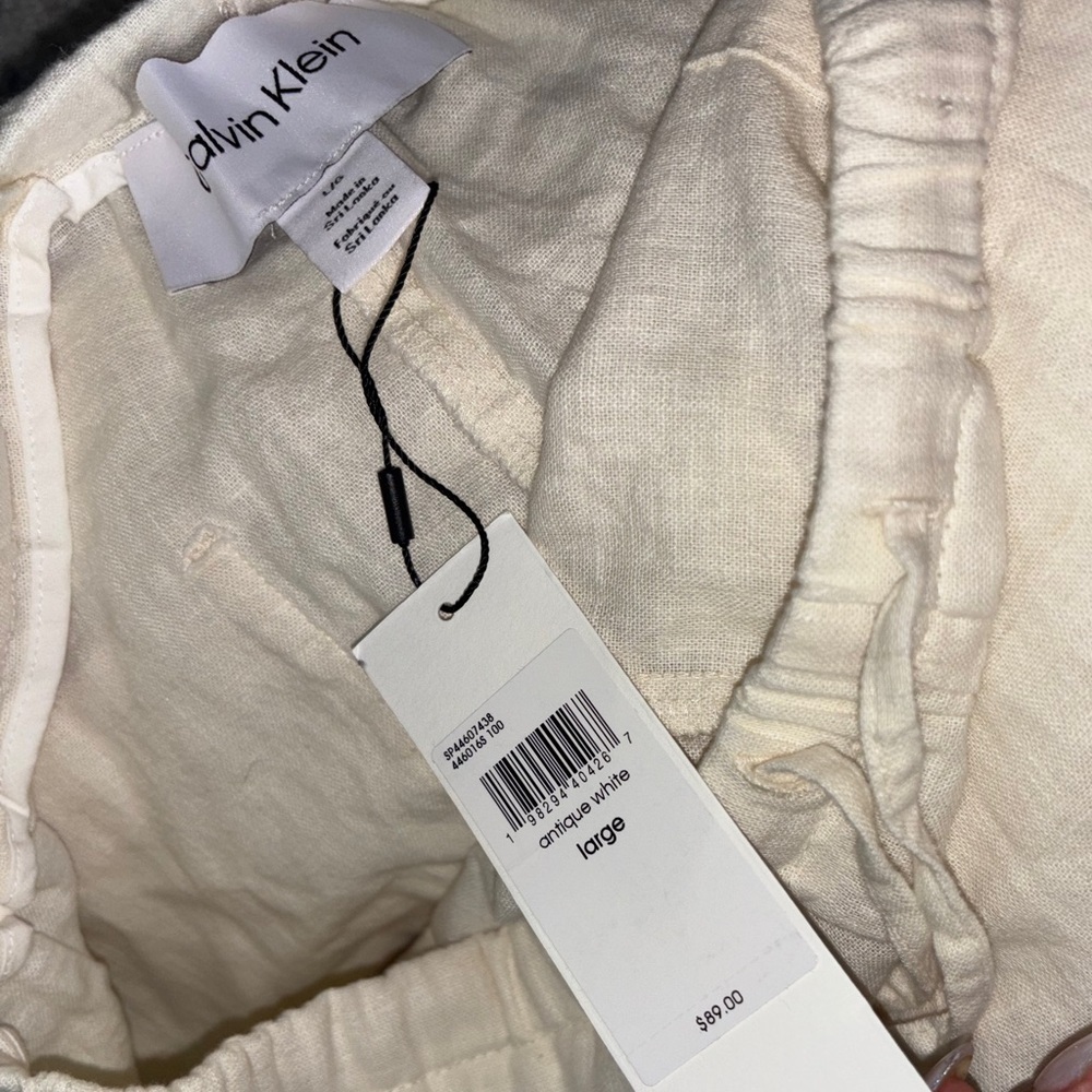 NWT Calvin Klein Linen Wide Leg Pants Antique White Size: Large - Picture 4 of 7
